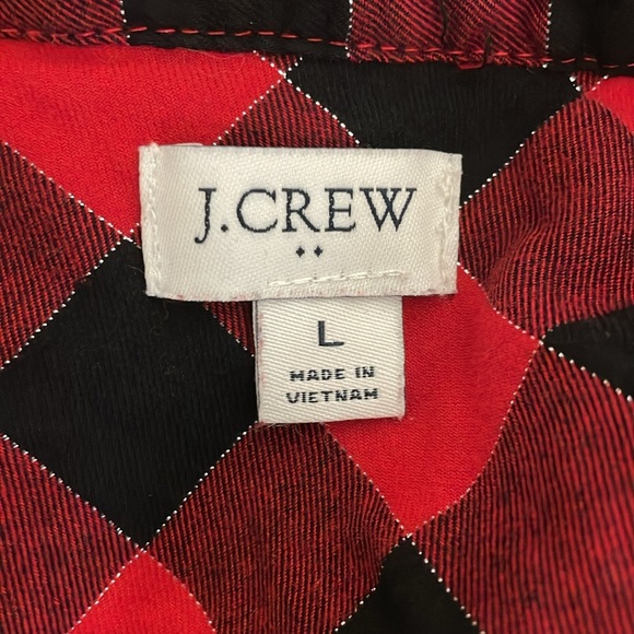 J. Crew Black Red Plaid Holiday Tartan Long Sleeve Ruffle Button Down Size Large - Picture 5 of 7